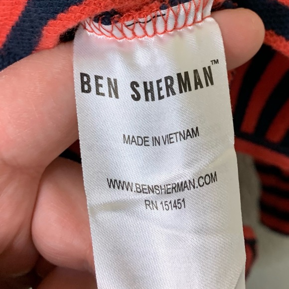 Ben Sherman Cotton Red Navy Striped Long Sleeve Scoop Neck Basic Casual Shirt M - Picture 6 of 7